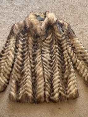 Women’s Vintage American Opossum Fur Chevron-Pattern Jacket in Brown
